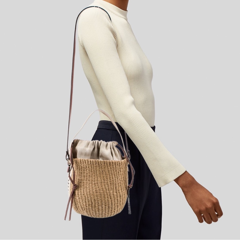 Chloe Woody small leather-trimmed raffia basket bag